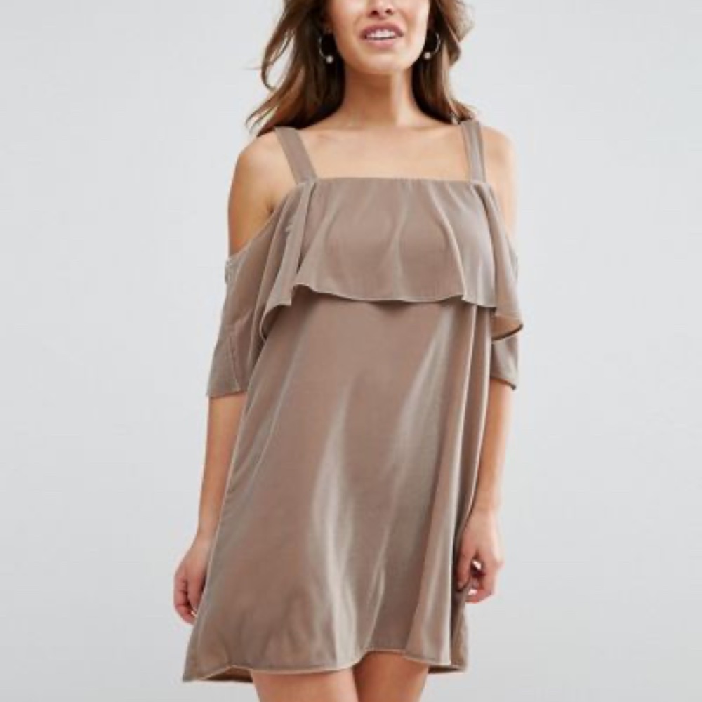 ASOS Petite Off Shoulder Dress in Velvet